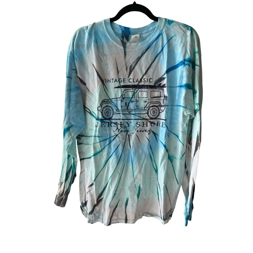 tye dye "vintage classic jersey shore" long sleeve with jeep graphic